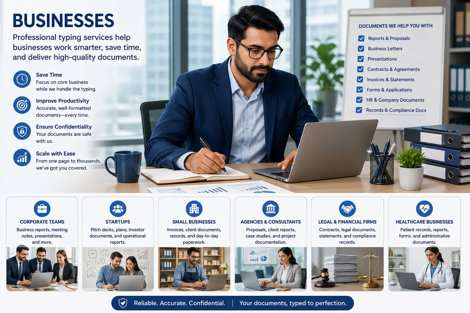 Business records and reports are prepared for digital use.