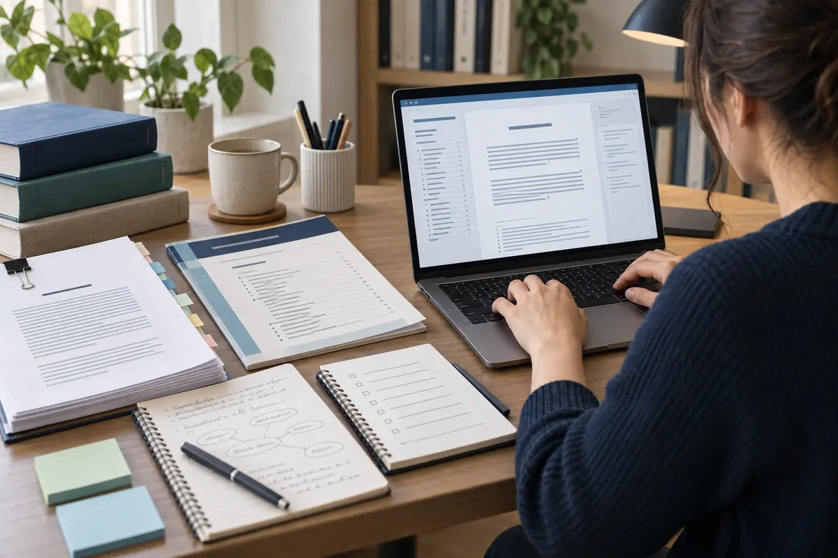 Thesis source documents and formatting instructions being typed into an editable academic document